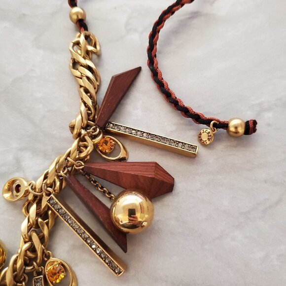 ✨ J.Crew Geometric Wood Rhinestones Crystals Balls Cord Necklace ✨ - Picture 6 of 16